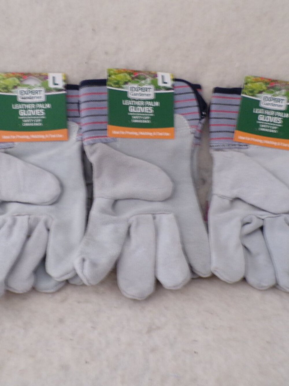 3 Pairs of Expert Gardener Leather Palm Gloves Large